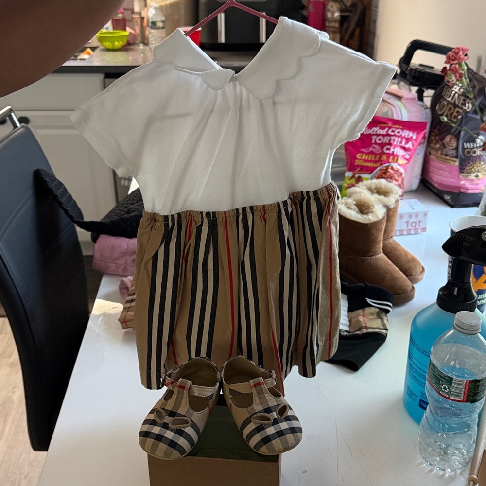 Burberry White and Striped Baby Dress